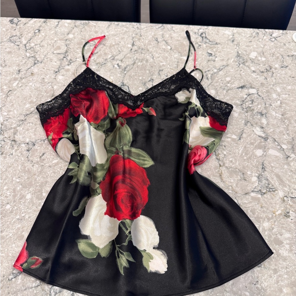 Floral Lace Trim Cami Top and shorts